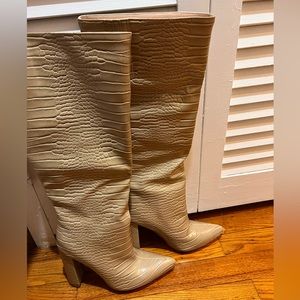 Calf length tan boots
